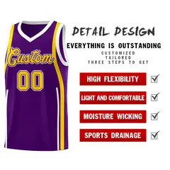 Purple Gold-White Ribbon Pattern Basketball Kits 2