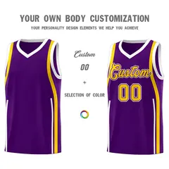 Purple Gold-White Ribbon Pattern Basketball Kits 3