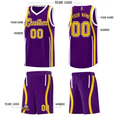 Purple Gold-White Ribbon Pattern Basketball Kits 5