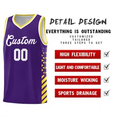 Purple Gold White Side Diamond Shapes Striped Basketball Jersey 2