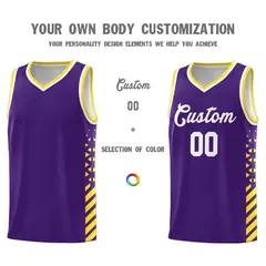 Purple Gold White Side Diamond Shapes Striped Basketball Jersey 3