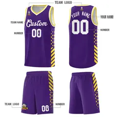 Purple Gold White Side Diamond Shapes Striped Basketball Jersey 5