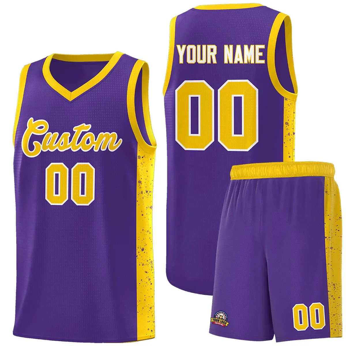 Purple Gold-White Side Splash Basketball Uniform Jersey