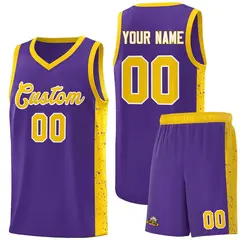 Purple Gold-White Side Splash Basketball Uniform Jersey 1