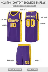 Purple Gold-White Side Splash Basketball Uniform Jersey 2