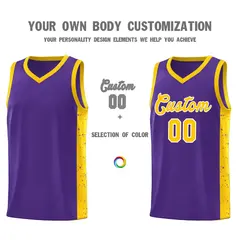Purple Gold-White Side Splash Basketball Uniform Jersey 3