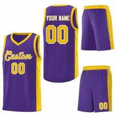 Purple Gold-White Side Splash Basketball Uniform Jersey 6