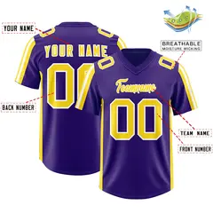 Purple Gold White Side Stripe Authentic Football Jersey 2