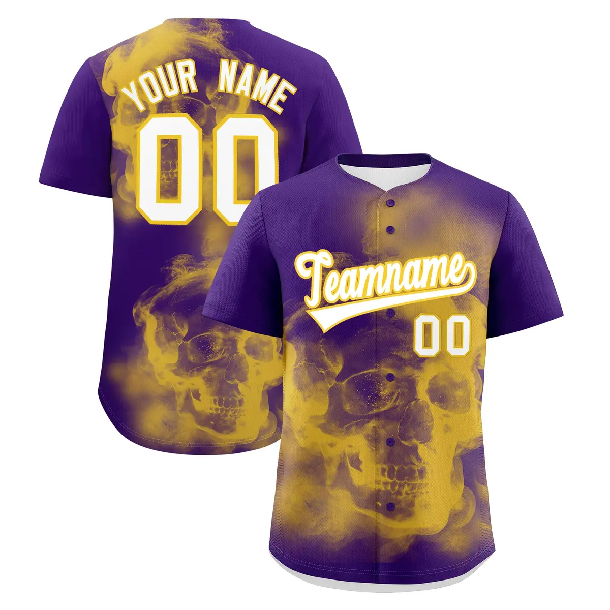 Purple Gold White Skeleton Graffiti Baseball Jersey
