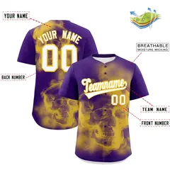 Purple Gold White Skeleton Graffiti Baseball Jersey 2