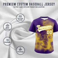 Purple Gold White Skeleton Graffiti Baseball Jersey 4