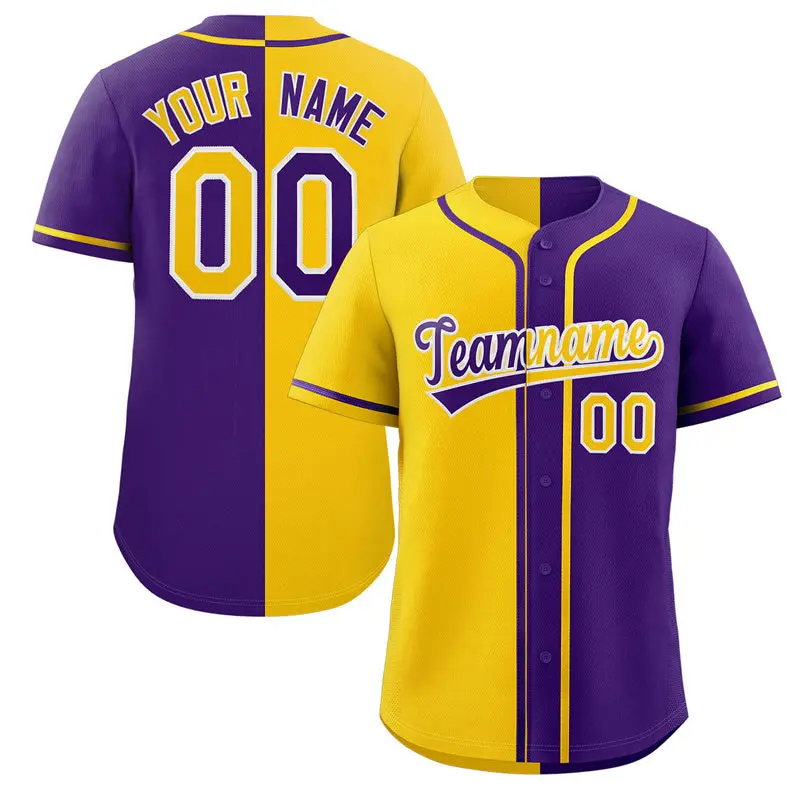 Purple Gold-White Split Fashion Baseball Jersey
