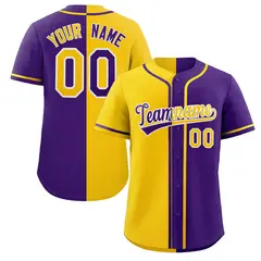 Purple Gold-White Split Fashion Baseball Jersey