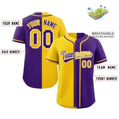 Purple Gold-White Split Fashion Baseball Jersey 2