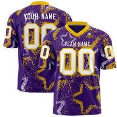 Purple Gold-White Star Graffiti Pattern Football Jersey