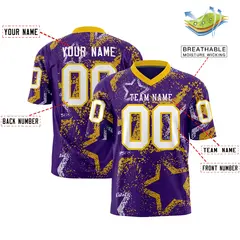 Purple Gold-White Star Graffiti Pattern Football Jersey 2