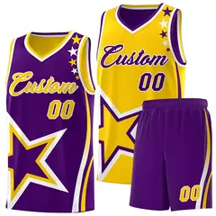 Purple Gold White Star Series Reversible Basketball Jersey