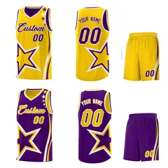 Purple Gold White Star Series Reversible Basketball Jersey 2