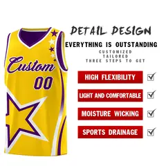Purple Gold White Star Series Reversible Basketball Jersey 3