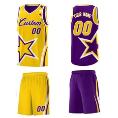 Purple Gold White Star Series Reversible Basketball Jersey 5
