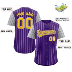Purple Gold-White Stripe Raglan Baseball Jersey 2