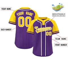 Purple Gold-White Stripe Raglan Two-Button Softball Jersey 2