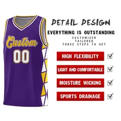 Purple Gold-White Triangle Splicing Basketball Jersey 4