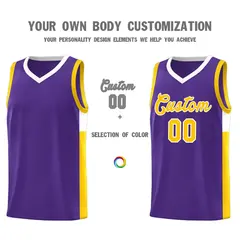 Purple Gold-White Two-Tone Classic Basketball Jersey 3