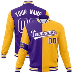 Purple Gold-White Two Tone Split Letterman Varsity Jacket