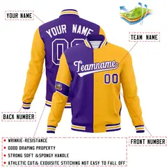 Purple Gold-White Two Tone Split Letterman Varsity Jacket 4