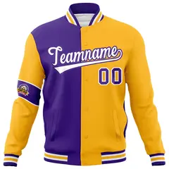 Purple Gold-White Two Tone Split Letterman Varsity Jacket 5