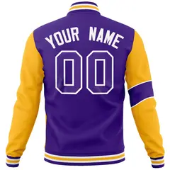 Purple Gold-White Two Tone Split Letterman Varsity Jacket 6