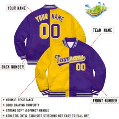 Purple Gold-White Two Tone Split Varsity Bomber Jacket 2