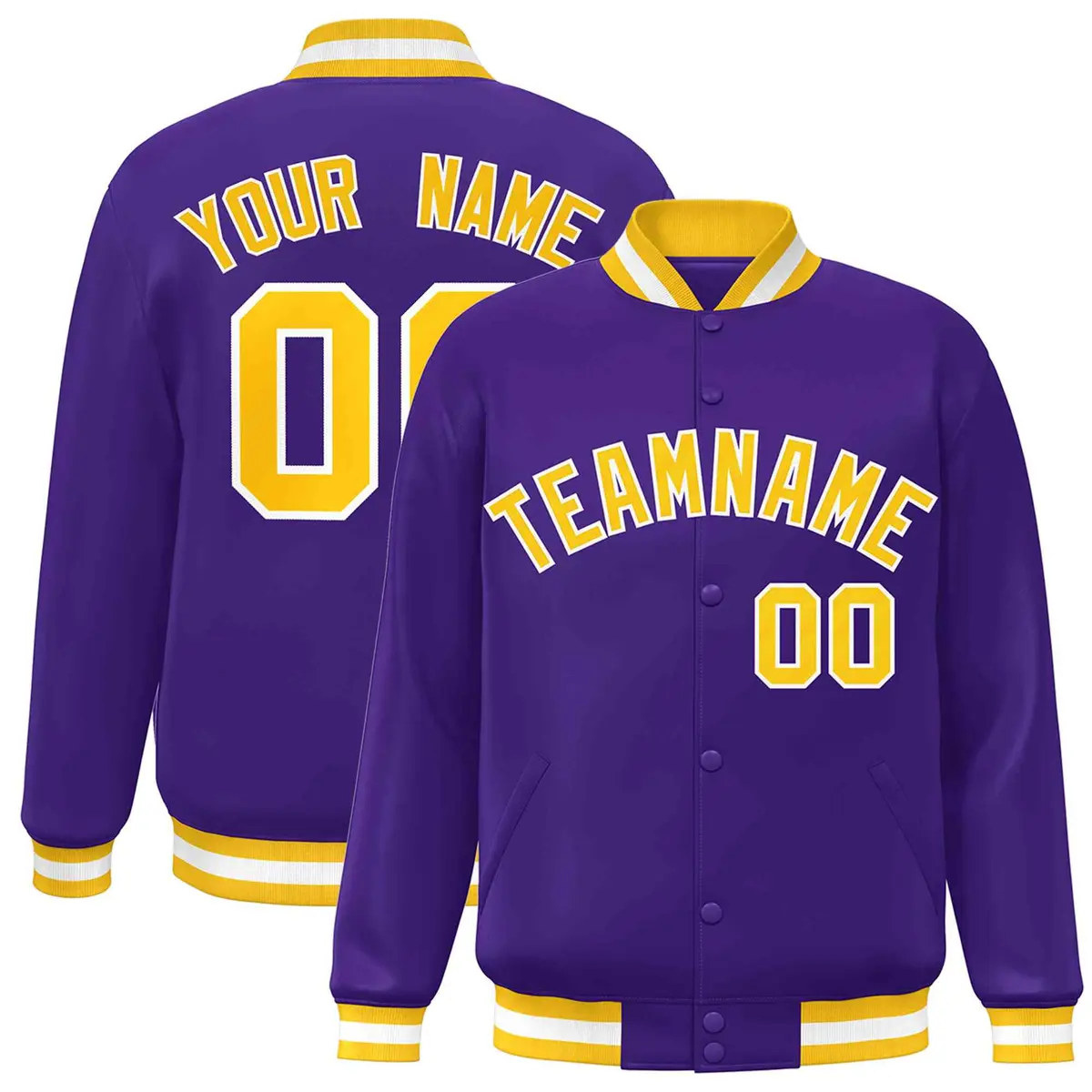 Purple Gold-White Varsity Full-Snap Letterman Jacket