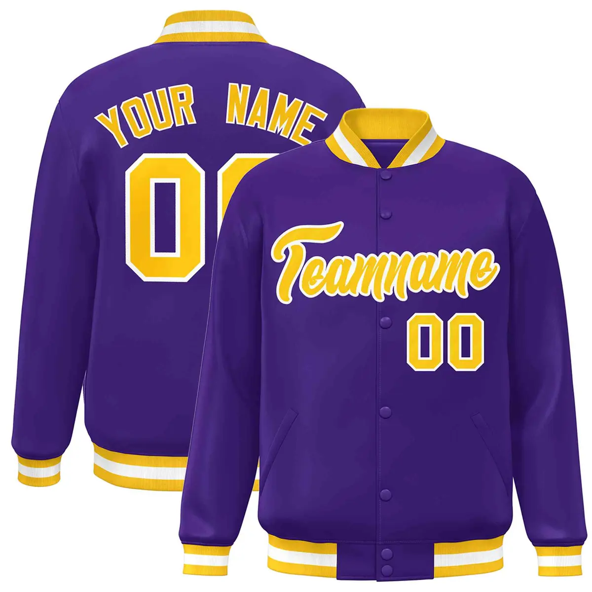 Purple Gold-White Varsity Full-Snap Letterman Jacket