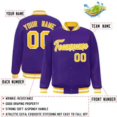 Purple Gold-White Varsity Full-Snap Letterman Jacket 2