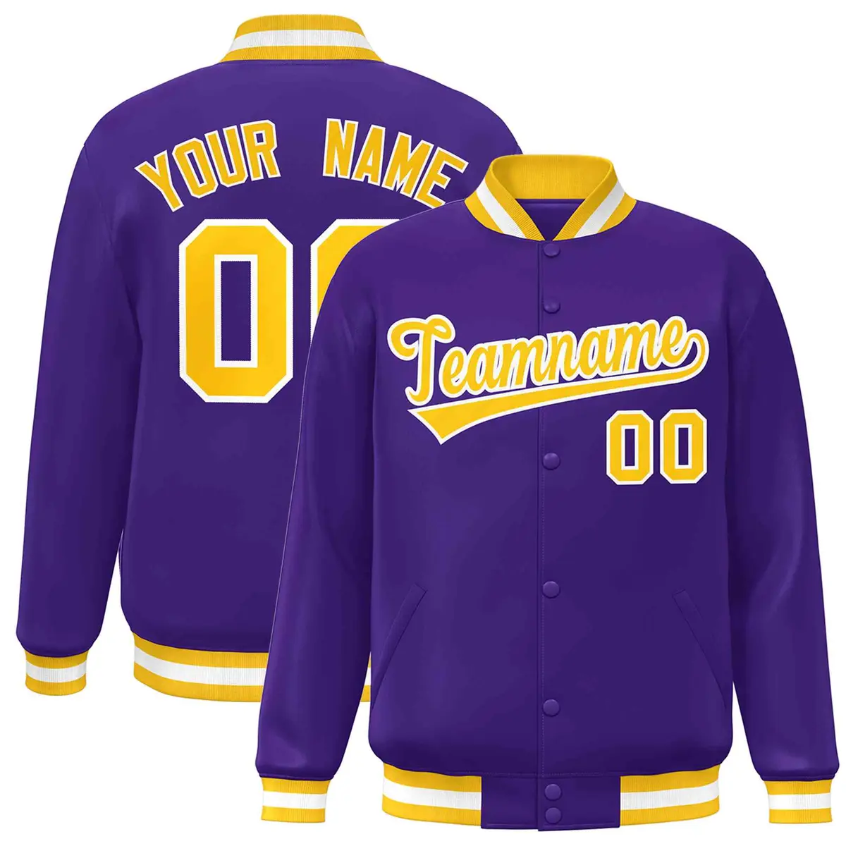Purple Gold-White Varsity Full-Snap Letterman Jacket
