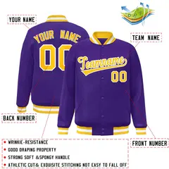 Purple Gold-White Varsity Full-Snap Letterman Jacket 2