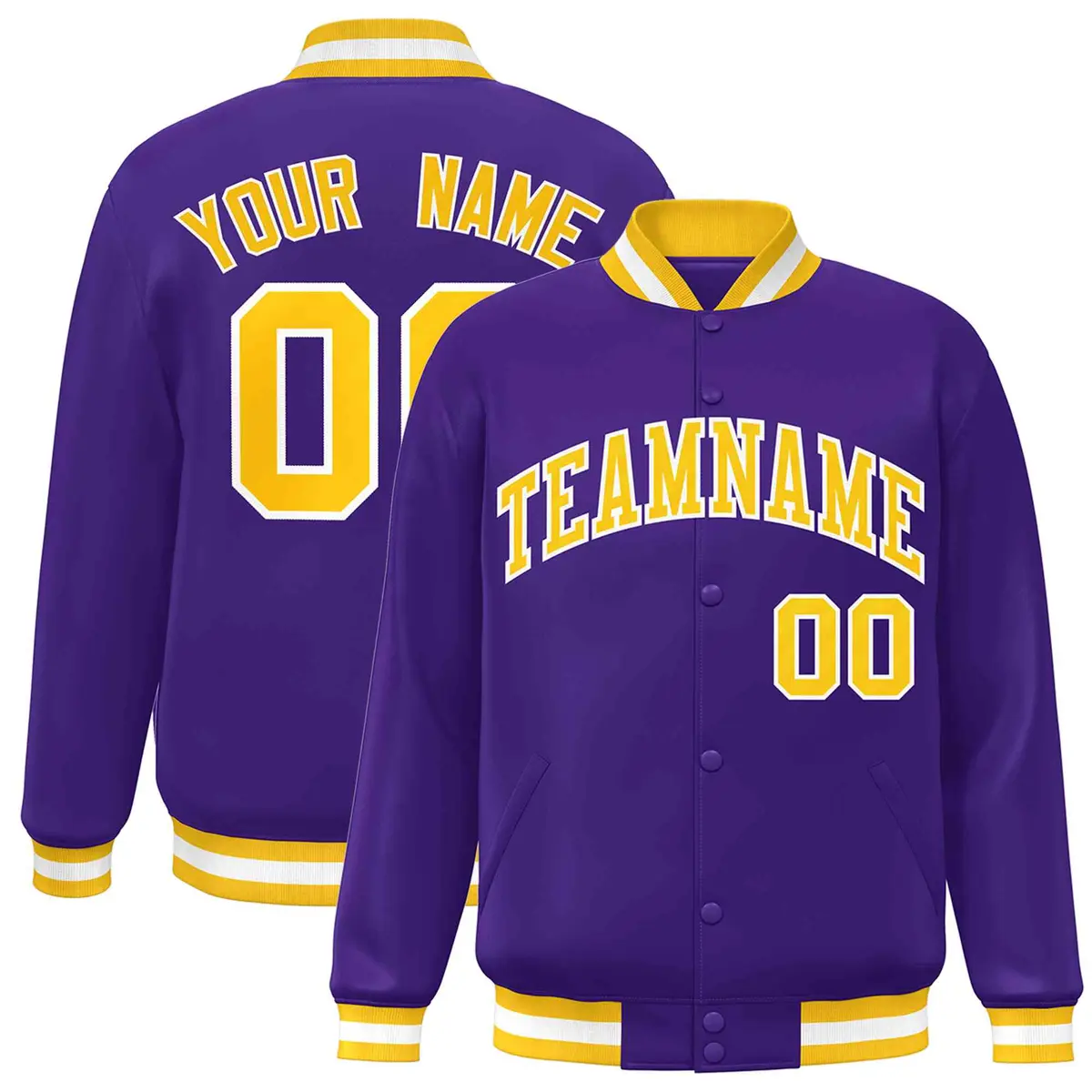 Purple Gold-White Varsity Full-Snap Letterman Jacket