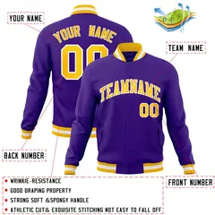 Purple Gold-White Varsity Full-Snap Letterman Jacket 4