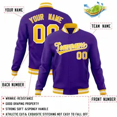 Purple Gold-White Varsity Full-Snap Letterman Jacket 4
