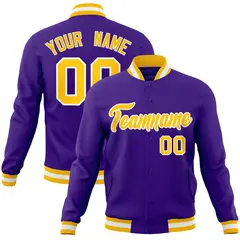 Purple Gold-White Varsity Full-Snap Letterman Jacket 1