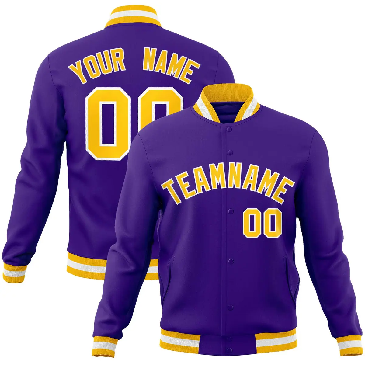 Purple Gold-White Varsity Full-Snap Letterman Jacket