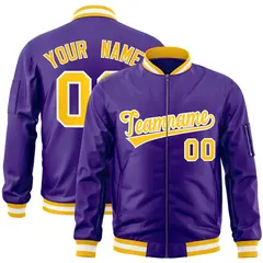 Purple Gold-White Varsity Full-Zip Letterman Bomber Jacket