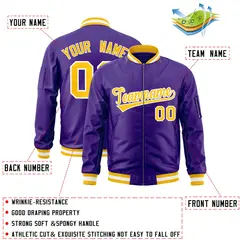 Purple Gold-White Varsity Full-Zip Letterman Bomber Jacket 2