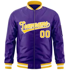 Purple Gold-White Varsity Full-Zip Letterman Bomber Jacket 3