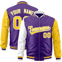 Purple Gold-White Varsity Full-Zip Raglan Letterman Bomber Jacket 1