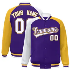 Purple Gold-White Varsity Raglan Letterman Bomber Jacket 1