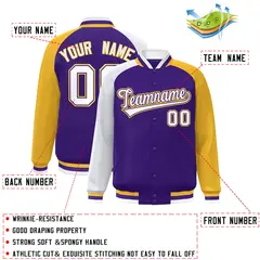 Purple Gold-White Varsity Raglan Letterman Bomber Jacket 2