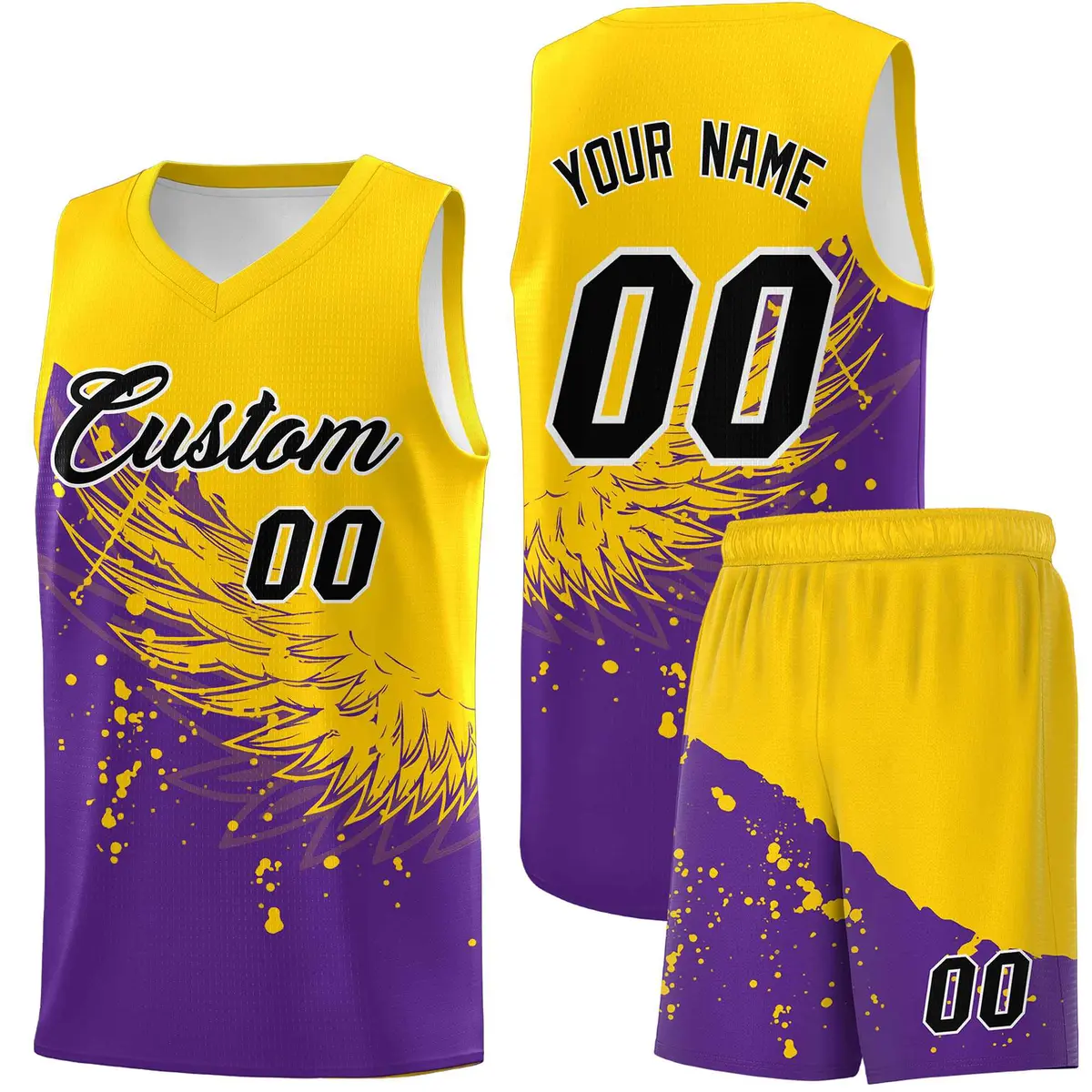 Purple Gold Wing Pattern Basketball Jersey Sports Uniform